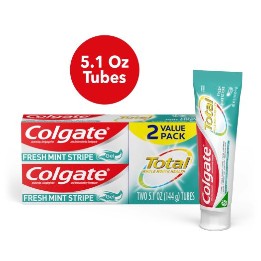 Colgate Total Fresh Mint Stripe Toothpaste, 5.1 Oz Tube (2 Pack)