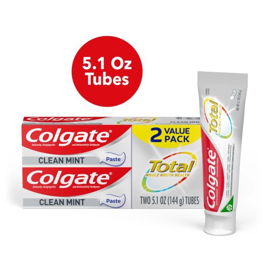 Colgate Total Clean Mint Toothpaste, Fluoride Toothpaste, 5.1 oz Tube (2 Pack)