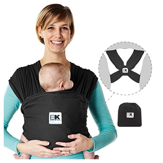 Baby K'tan Baby Wrap Carrier - Pre Wrapped, Breathable Unique Cotton Mesh Sling - Temperature Controlled Design - Adjustable Back Support for Newborn to Toddler - Breeze Black (Large)