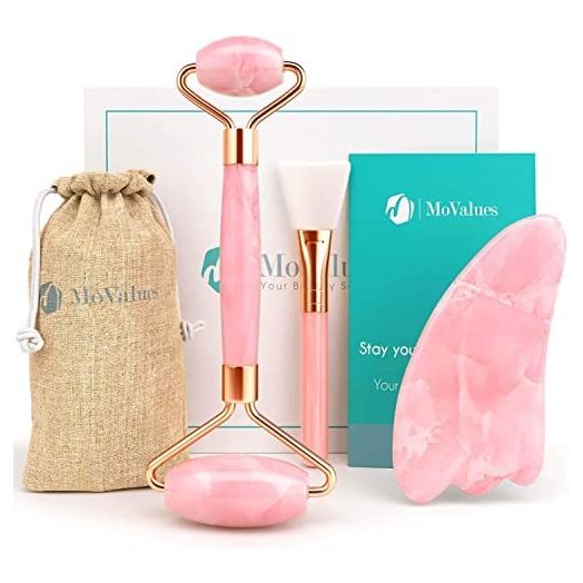 Original Jade Roller & Gua Sha Facial Tools, Jade Roller for Face - Face Roller, Natural Rose Quartz Roller - Face Massager, Facial Roller for Skin Care, Body, Eyes, Neck - Tones, Firms, Depuff