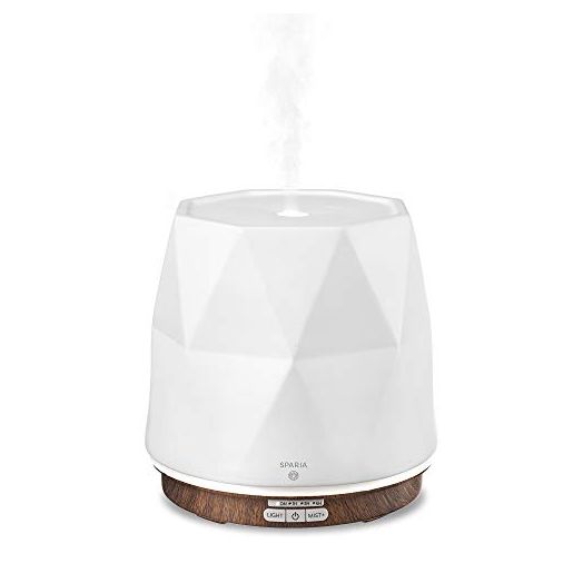 Sparia Ceramic Ultrasonic Essential Oil Diffuser for Aromatherapy, Matte White with Wood Grain, 300ml, 18 Hour Runtime