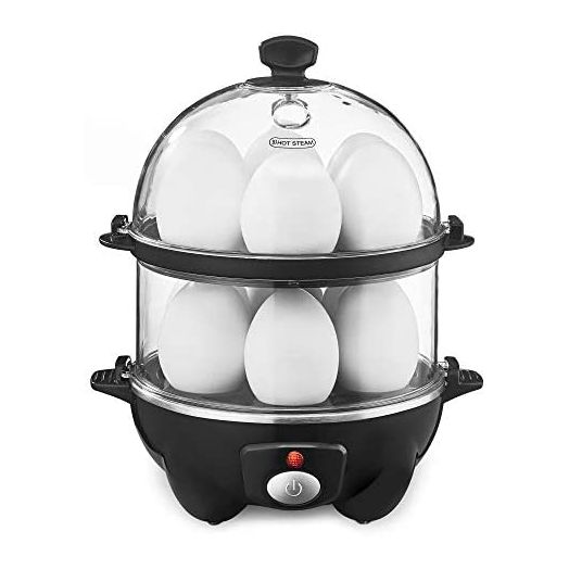 BELLA Double Tier Egg Cooker, Boiler, Rapid Maker & Poacher, Meal Prep for Week, Family Sized Meals: Up To 12 Large Boiled Eggs, Dishwasher Safe, Poaching and Omelet Trays Included, One, Black