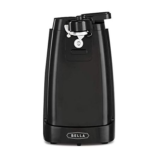 BELLA Electric Can Opener, Automatic Can Opener, Knife Sharpener and Bottle Opener, Easy Safe Removable Cutting Lever, Cord Storage, Easy Clean-Up, Black