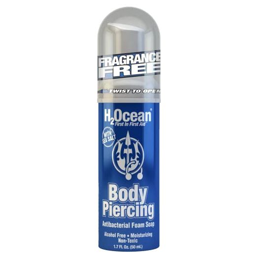 H2Ocean Body Piercing Foam Soap Sea Salt Piercing Aftercare, Gentle Cleansing Moisturizing Soap With Aloe Vera, Alcohol Free, Unscented, Organic, Vegan 1.7oz