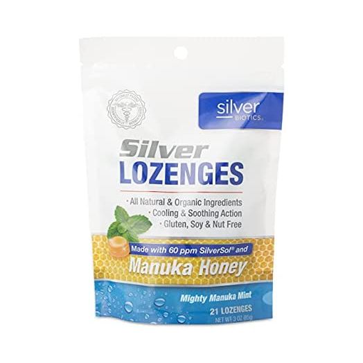 American Biotech Labs - Silver Biotics - Colloidal, Silver Lozenges - Made With 60 Ppm Silversol Technology And Made With Best Honey Manuka - 21 Count Bag