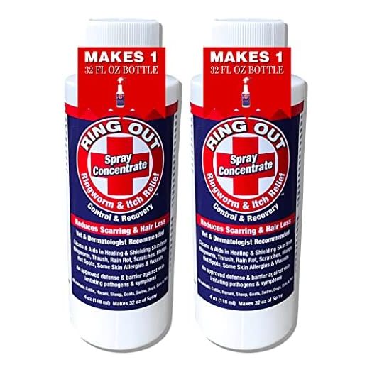 Ring Out - Spray for Skin Irritants on Animals. For Cats, Dog, Sheep, Goats, Cattle , Horses, All Pets & Livestock 4 oz. Make 32 oz (2 pack)