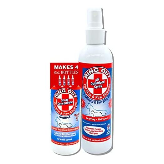 Ring Out for Pets: Control & Help Ringworm | Clean Pets Skin & Paws | Recovery & Itch Relief Calming Spray For Dog, Cat, Guinea Pig, Small or Large Animals/Pet. (Empty Applicator Bottle Included)