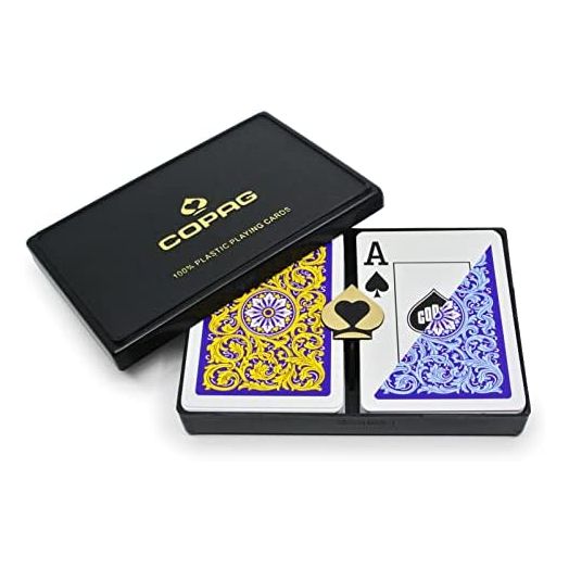 Copag 1546 Neoteric Design 100% Plastic Playing Cards, Poker Size Yellow/Blue Double Deck Set (Jumbo Index)