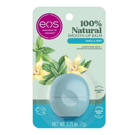eos Super Soft Shea Lip Balm 24 Hour Hydration Care to Moisturize Dry Lips Gluten Free, Vanilla Mint, 0.25 oz