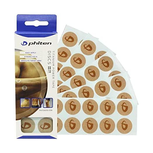 Phiten Titanium Power Tape Discs - Round Disc Shaped Water-Resistant Athletic Tape for Muscle, Knee, Elbow, Shoulder, and Joint Support - Professional Sports Therapeutic Athletic Tape - 70 Pieces