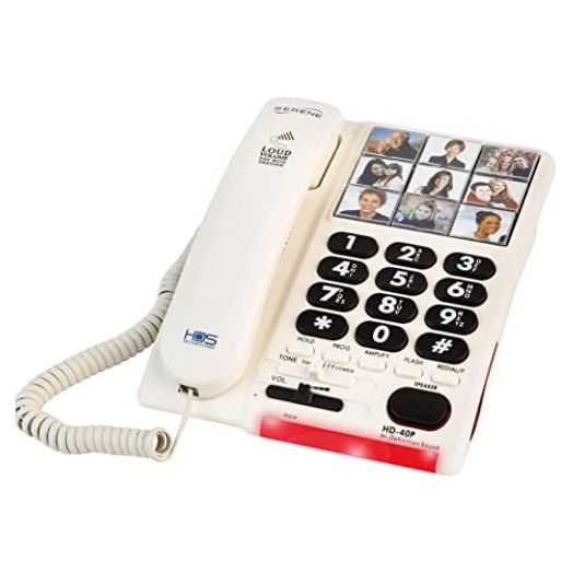 Amplified Big Button Landline Phone for Seniors – 26dB Home Phone with Photo Buttons – Telephones for Hearing Impaired & Simple Big Button Telephone Number for Seniors by Serene Innovations.