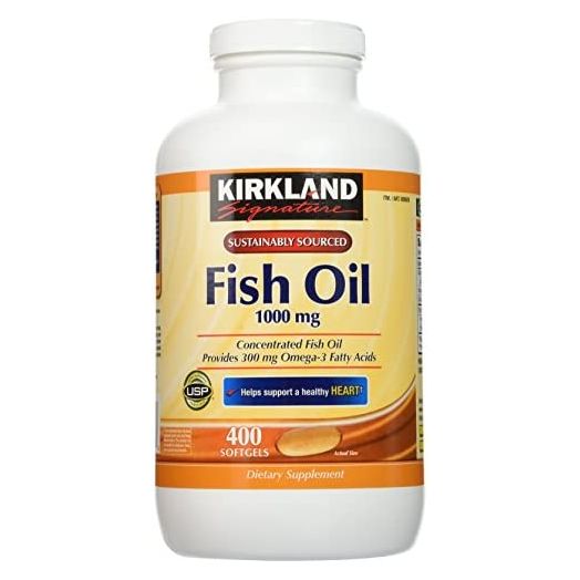 Kirkland Signature Natural Fish Oil Concentrate with Omega-3 Fatty Acids - 400 Softgels (Pack of 2)