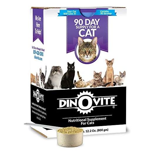 Dinovite for Cats Supplement - Immune + Digestive, Skin + Coat Support, Vitamins, Minerals, Omega 3, Enzymes, Probiotics. Reduces Shedding, Dry Skin, Itching, Stinking, Bald Spots, Seasonal Issues