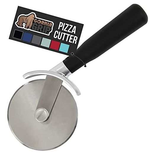 Gorilla Grip Large Pizza Cutter Wheel, 9 Inch, Sharp Stainless Steel Blade, Rust Resistant, Comfort Handle, Thumb Guard Protection, Slice Thick or Thin Pizzas, Pie Crust, Pastries in Seconds, Black