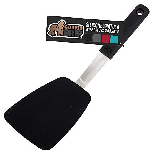 Gorilla Grip Nonstick Flexible Silicone Spatula, Nonporous, BPA Free, Heat Resistant, No Scratch Kitchen Cookware, Comfortable Soft Handle, Dishwasher Safe, Flip Burgers, Pancakes, 11.6 Inch, Black