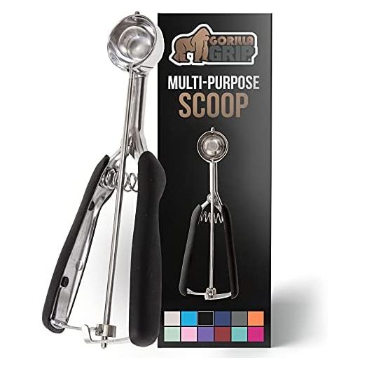 Gorilla Grip Premium Stainless Steel, Spring-Loaded Scoop for Fruit, Cookie and Ice Cream, Easy Squeeze and Clean Release, Comfortable Handle, Small, 1 TBSP Scooper Size 60, Uniform Portions, Black