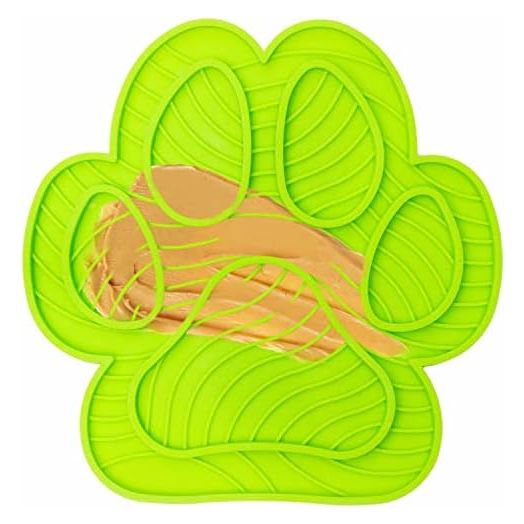 Downtown Pet Supply - Lick Mat for Dogs - Slow Feed Dog Licking Mat - Puppy & Dog Enrichment & Stress Relief Toys with Strong Suction Cups - Distraction Aid - Supports Dental Care - Paw - Light Green