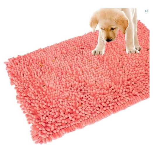 Downtown Pet Supply - Snuffle Mat for Dogs - Chenille Microfiber Mat - Interactive Dog Toy and Slow Dog Treats Dispenser - Washer and Dryer Safe - Pink - 20 x 32 in