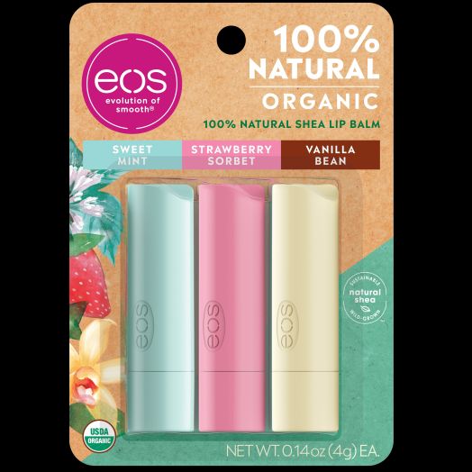 eos 100% Natural & Organic Lip Balm Stick, Lip Moisturizer (3 Pack, Variety Pack)