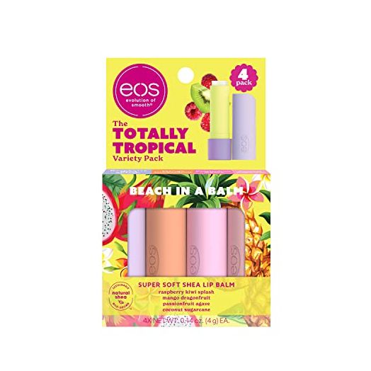 eos FlavorLab Super Soft Shea Lip Balm Sticks - Totally Tropical Variety Pack | Lip Moisturizer | 24 Hour Hydration | Gluten Free Lip Care| 4 Pack,Dragonfruit