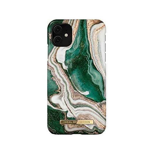 iDeal of Sweden Mobile Phone Case for iPhone 11 (Microfiber Lining, Qi Wireless Charger Compatible) (Golden Jade Marble)