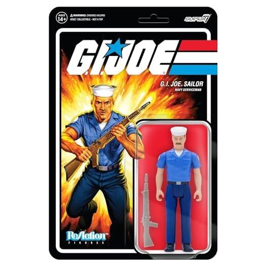 Super7 G.I. Joe Sailor Blueshirt (Mustache/Pink) - 3.75" G.I. Joe Action Figure with Accessory Classic Cartoon Collectibles and Retro Toys
