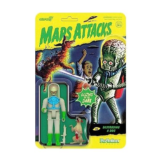 Super7 Mars Attacks Martian Destroying a Dog (Glow) - 3.75" Mars Attacks Action Figure with Accessory Vintage Collectibles and Retro Toys