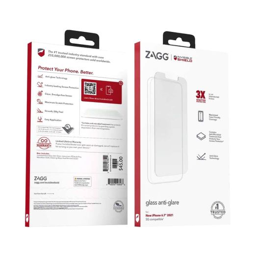 ZAGG InvisibleShield Anti-Glare Glass Screen Protector for iPhone 14/13 Pro/13 – 3X Impact and Scratch Protection, Strongest Tempered Glass, Smudge-Free, Smooth Silky Feel - Clear