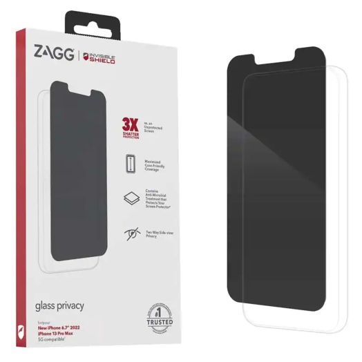 zagg InvisibleShield Glass Privacy Screen Protector for iPhone 13 PRO MAX – 3X Impact and Scratch Protection, Strongest Tempered Glass, Smudge-Free, Smooth Silky Feel, Two-way Side View Privacy