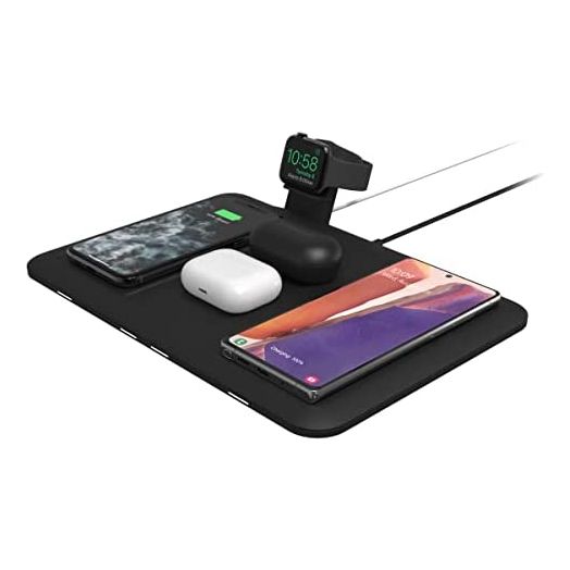 mophie 4-in-1 Wireless Charging Mat for Apple iPhone, AirPods & Watch, Samsung Galaxy, Google Pixel, and All Qi-Enabled Devices, Additional USB-A Port, Intuitive Design, Includes Apple Watch Adapter