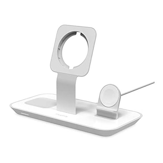 mophie 3-in-1 Magsafe Wireless Charging Stand for Apple iPhone, AirPods/AirPods Pro & Watch, 15W Super-Fast Charging, Stylish Gloss Finish - White (MagSafe charger not included)