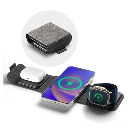 mophie 3-in-1 Travel Charger with MagSafe - Portable Wireless Charging Hub, Compatible with Apple Devices, iPhone 15/14/13/12 Series, Apple Watch Series 9 to 1 & Ultra, AirPods Pro/3rd Gen