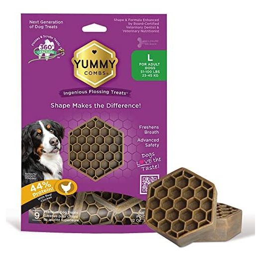 Yummy Combs Oral Care Dog Dental Treats | Fresh Breath - Flossing Dental Chews | High Protein & Natural Dog Dental Treats | Daily Dental Chew