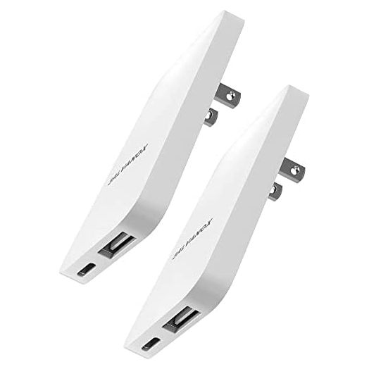 Type C Flat Wall Charger, Galvanox Ultra Slim (Multi-Port Power Adapter) for iPhone 11/12 iPhone 13 Pro/Max and Samsung Galaxy Models, 20W Fast Charging Outlet Plug - 2 Pack (Dual USB-C USB-A)