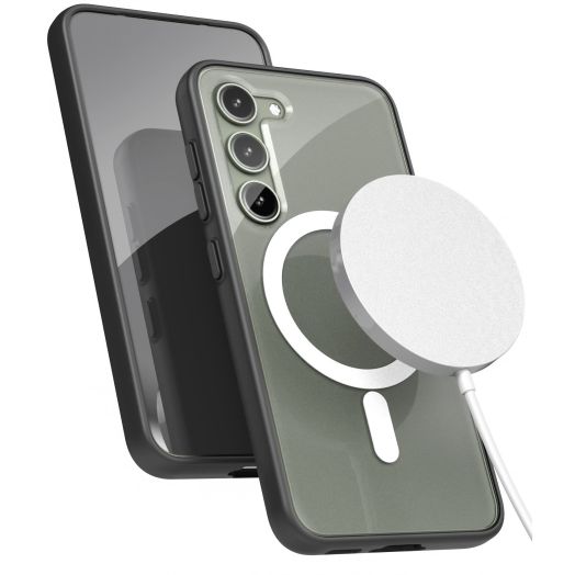 ENCASED Magnetic Case with Wireless Charger Included - for Samsung Galaxy S23 Plus - Compatible with MagSafe Accessories (Clear/Black)