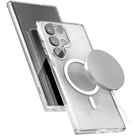 ENCASED 2-in-1 Samsung Galaxy S23 Ultra Case Wireless Charging - Includes Magnetic Charger, Clear (Compatible with MagSafe)
