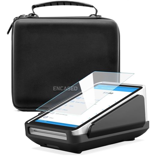 ENCASED Square Terminal Carry Case with Protective Cover and Screen Protector - EVA Hard Shell Travel Carrying Bag with Cover and Tempered Glass Guard - Fits Device, Charger and Accessories (3Pc Set)
