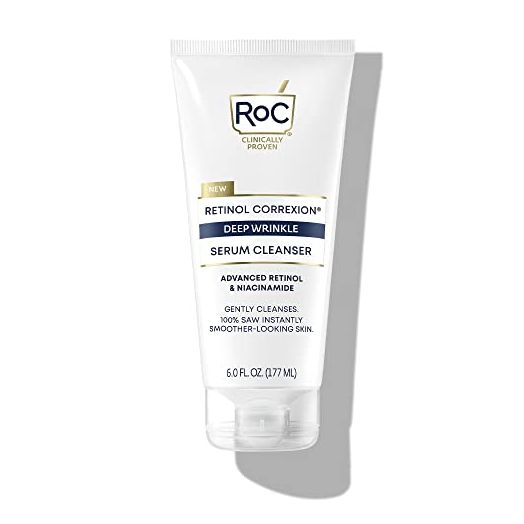 RoC Retinol Correxion Deep Wrinkle Serum Facial Cleanser with Niacinamide for Anti-Aging and Fine Lines, Long-Wear Makeup Remover, Fragrance Free Skin Care, Opthalmologist Tested, 6.0 fl oz