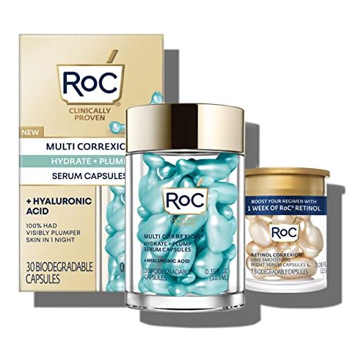 RoC Multi Correxion Hyaluronic Acid Night Serum Capsules (30 CT) for intense hydration + RoC Retinol Capsules (7 CT), Anti-Aging Skin Care, Wrinkle Treatment for Women & Men