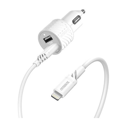 OB 24W USB-A Dual Port Car Charger + 1M Lightning to USB-A Cable -Car Charging Kit-White