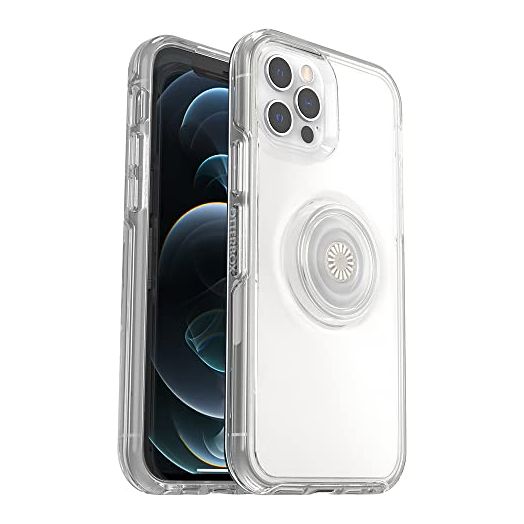 OtterBox iPhone 12 and 12 Pro Otter + Pop Symmetry Series Clear Case - Clear , integrated PopSockets PopGrip, slim, pocket-friendly, raised edges protect camera & screen