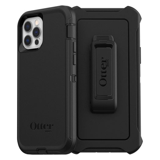 OtterBox iPhone 12 and 12 Pro Defender Series Case - Single Unit Ships in Polybag, Ideal for Business Customers - BLACK, Rugged & Durable, with Port Protection, Includes Holster Clip Kickstand