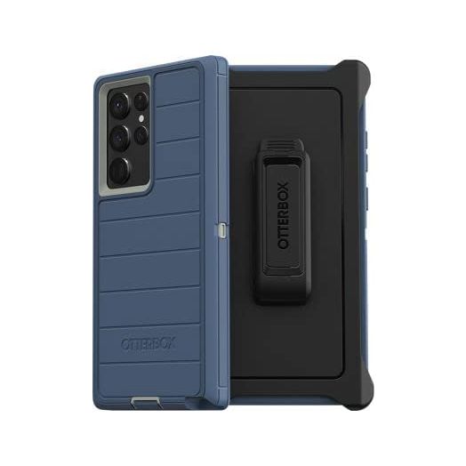 OtterBox Defender Pro Case & Belt Clip/Stand for Samsung Galaxy S22 Ultra (NOT S22 or Plus or Other Models) (Fort Blue)