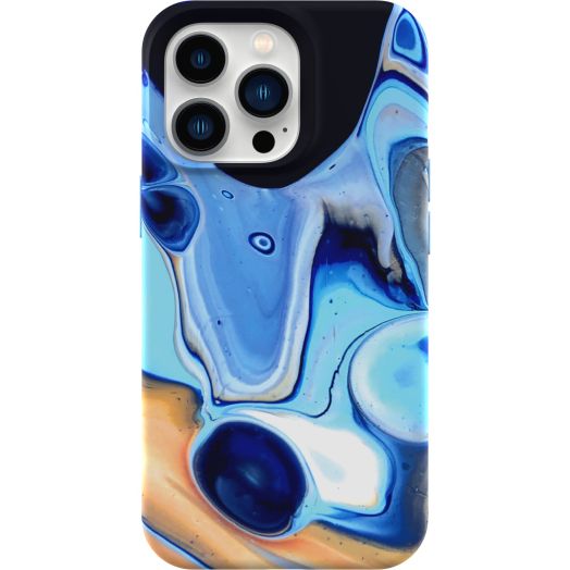 OtterBox iPhone 13 Pro Soft touch flexible fashion case - MERCURY (Blue/Black), Ultra Slim, Colorful Graphic, Snaps to Magsafe, Raised Edges,