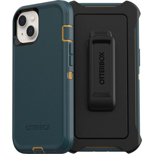 OtterBox iPhone 13 (ONLY) Defender Series Case - HUNTER GREEN, rugged & durable, with port protection, includes holster clip kickstand