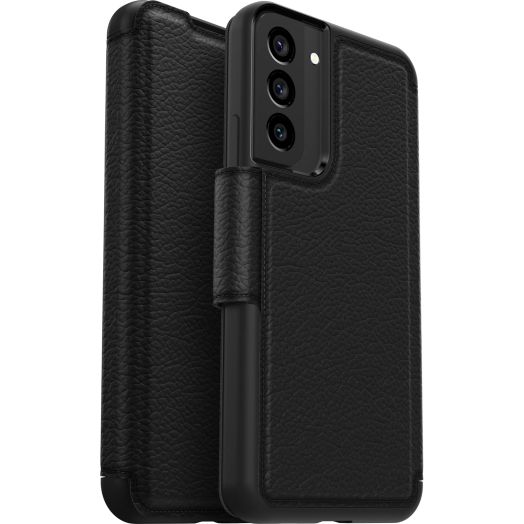OtterBox Galaxy S22+ Strada Series Case - SHADOW (BLACK/PEWTER), card holder, genuine leather, pocket-friendly, folio case