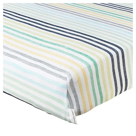 HonestBaby Organic Cotton Fitted Crib Sheet, Rainbow Stripe Blues, One Size