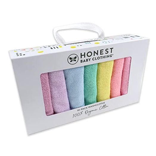 HonestBaby 10-Pack Organic Cotton Baby-Terry Wash Cloths, Rainbow Pinks, One Size