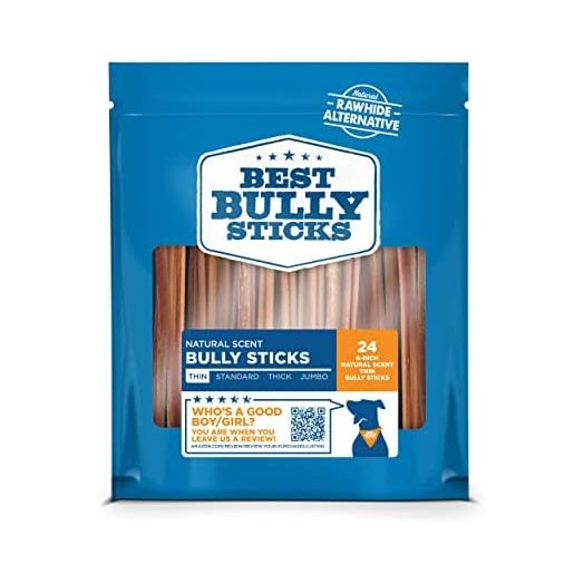 Best Bully Sticks All-Natural USA Baked & Packed Premium Thin Bully Sticks - 100% Free-Range, Grass-Fed Beef Dog Treat Chews - Rawhide Alternative - Promotes Dental Health