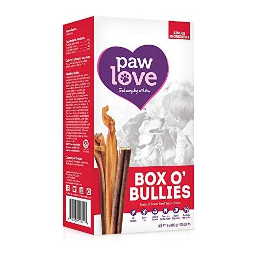 PawLove Box o’ Bullies Dog Treats (6oz. Box) – Small 4 to 8 Inch Bully Sticks for Small to Medium Dogs – 100% All-Natural Bully Stick Beef Dog Chews – Promotes Dental Health – 8 to 12 Chews per Box